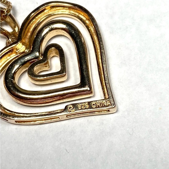 925 Ross Simons Heart Necklace Sterling Silver Gold Plated Rotating Hearts 6.68g - Picture 13 of 16